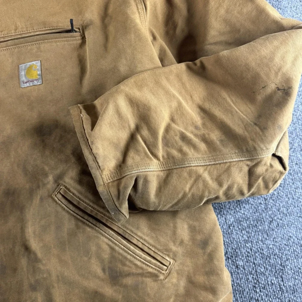 Carhartt Jacket Mens 2XL Brown Hooded Sherpa Lined Workwear Parka OJ4392-M